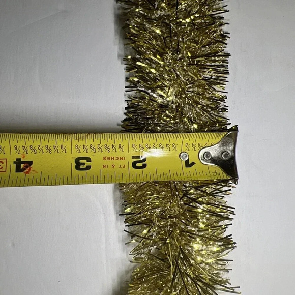 100’ FT Vintage 2” Thick Fluffy Garland Tinsel Gold White Metallic Victorian - Picture 4 of 5
